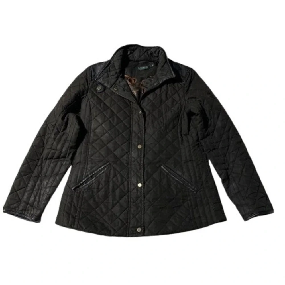 Lauren Ralph Lauren‎ Black Quilted Jacket Equestrian Chain Lining Small